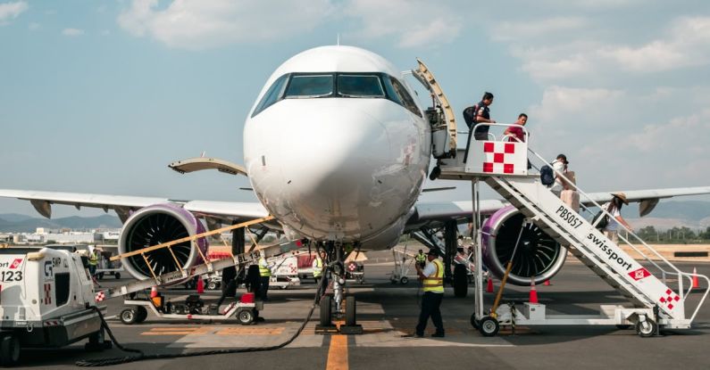 Budget Travel - A large airplane with people boarding it