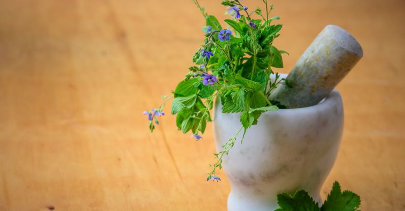 Herbs - Purple Petaled Flowers in Mortar and Pestle